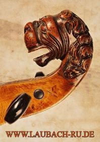 Знаменитая искусно вырезнная львиная головка на месте скрипичного завитка на скрипке Якоба Штайнера